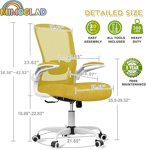 Miniatura 9 de Mimoglad Silla de oficina ergonómica de malla con respaldo alto, soporte lumbar ajustable, cojín de asiento grueso (moderno, jazmín)