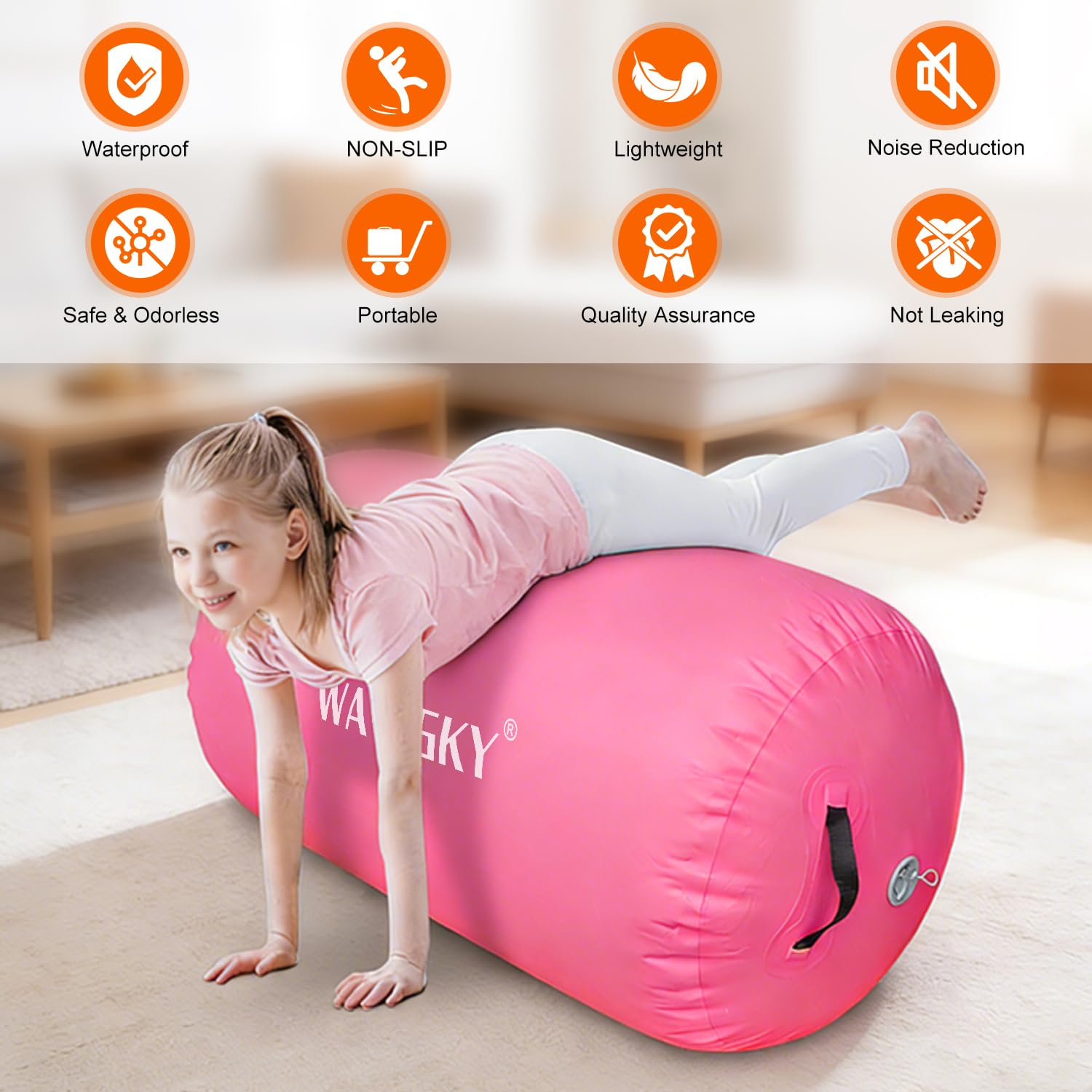 Air Roll Track, 80/100/120 cm, Air Roll Ginnastica Tumbling Matte, Air Barrel Tumbling Track per casa, attività all'aperto, fitness, allenamento (rosa, 100 x 60 cm)
