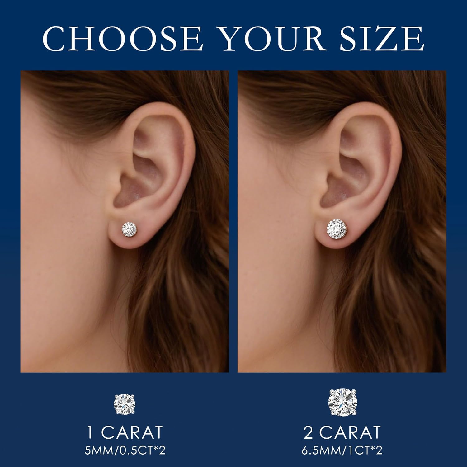 MOOSEA Moissanite Halo Earrings Screw Back, 925 Sterling Silver Round Cut Brilliant 1-2ct Moissanite Screw Back Earrings for Women Men - Image 3