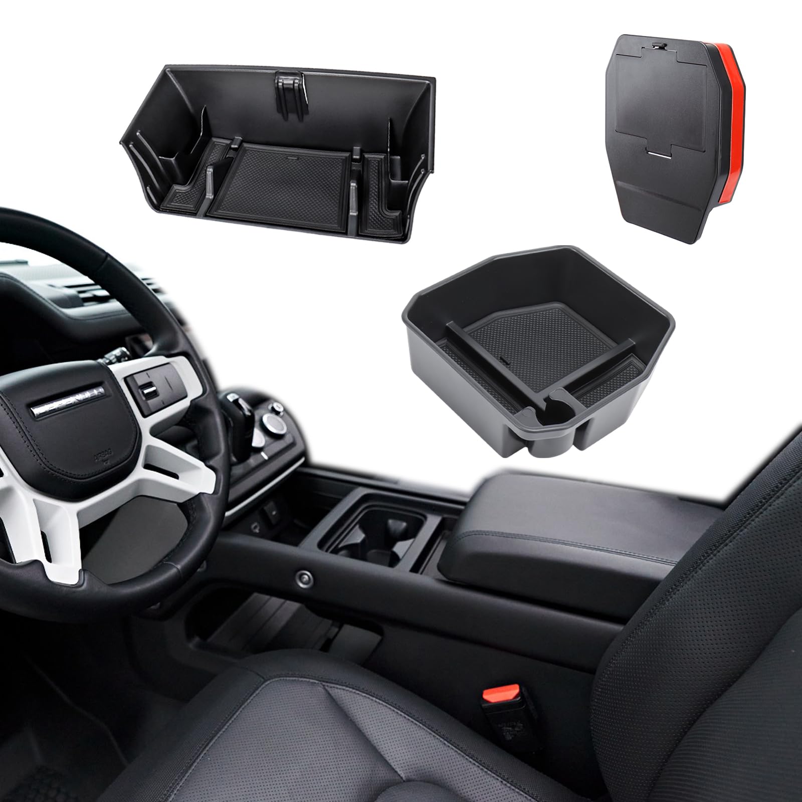 Center Console Organizer Compatible with 2020-2024 Land Rover Defender Armrest Storage Box and Armrest Hidden Tray Middle Console Organizer Interior Accessories-NOT for Refrigerator Version