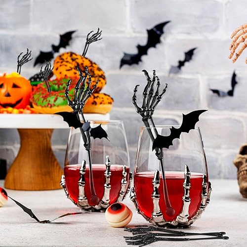Miniatura 5 de 48 palitos de esqueleto, palillos de esqueleto, de plástico, para alimentos, reutilizables, para cócteles, bebidas, Swizzle, decoración de fiesta de