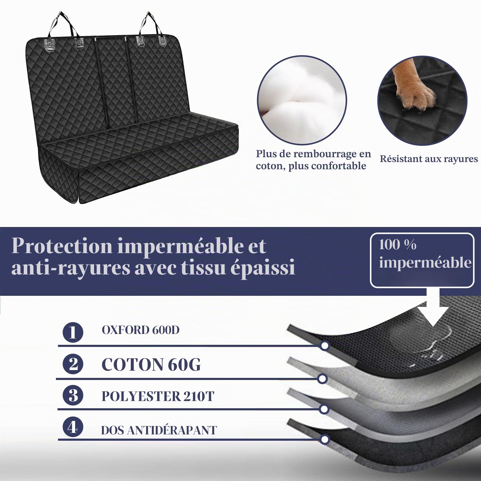 Housses Protection Voiture Chien, Protege Siege Voiture Chien avec 1 Ceinture, 135 X 120 Cm, ProtèGe des Rayures ImperméAble AntidéRapant, pour Voiture, Camions, SUV et Jeeps