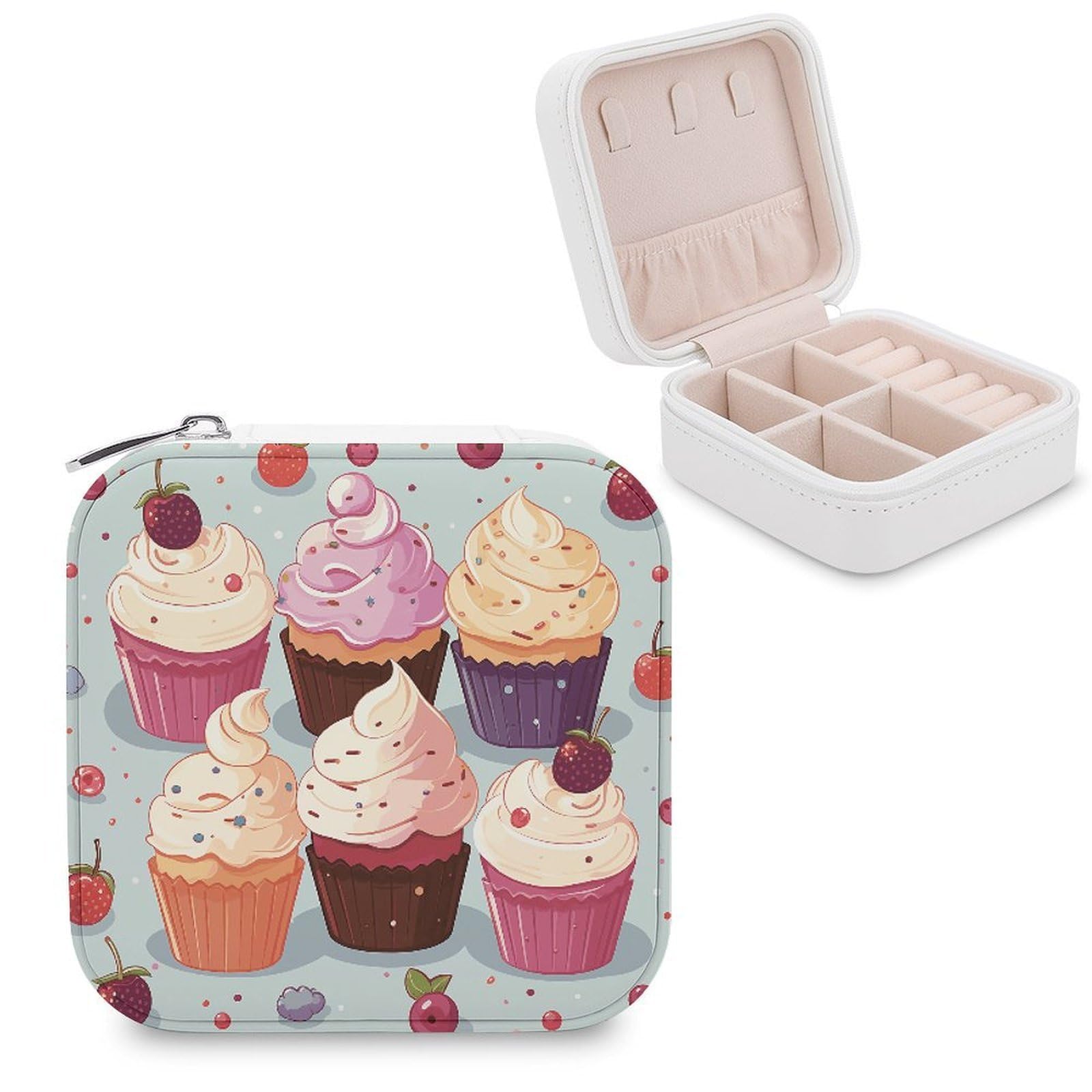 VstaDank Delicious Cupcakes Jewelry Box Exquisite Leather Jewelry Organizer Portable Trinket Organizer Fashion Travel Jewelry Case for Rings Earrings Necklaces Unique Gifts for Women