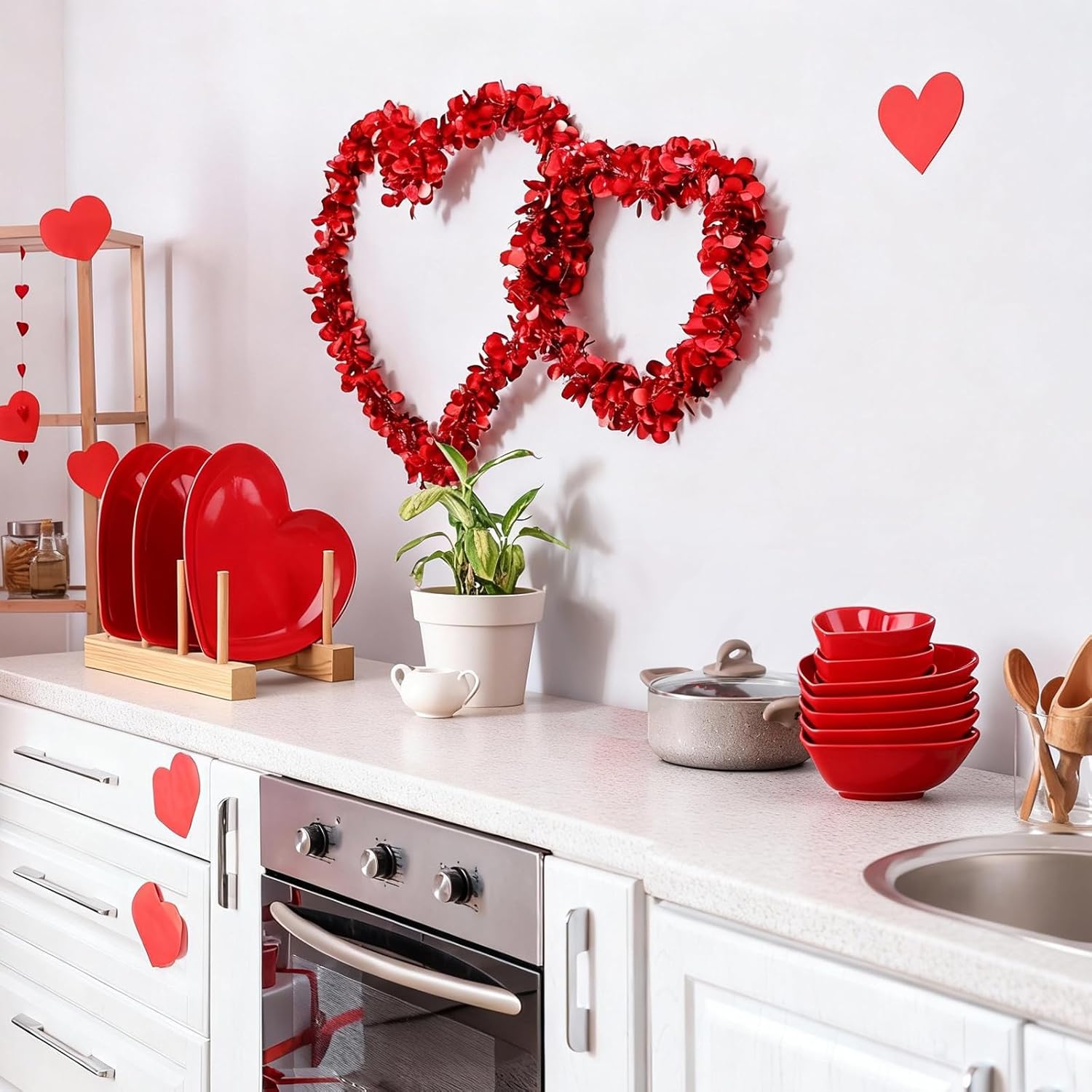 12 Pcs Valentines Day Red Heart Shaped Plates Ceramic Heart Bowl for Dessert Salad Appetizer Multipurpose Dishes Microwave and Dishwasher Safe for Valentines Day Party Supply