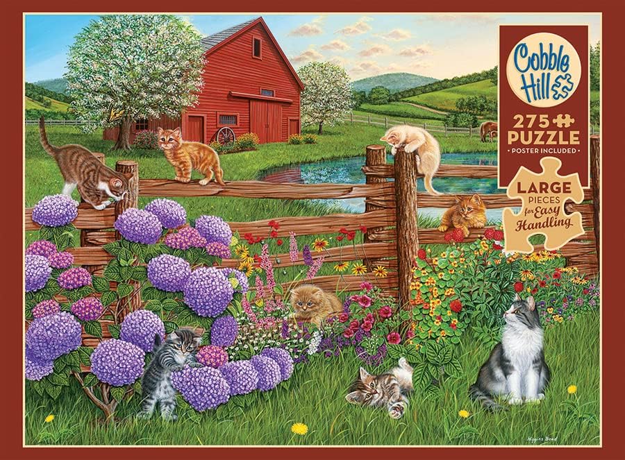 Cobble Hill 275 Piece Easy-Handling Puzzle - Farm Cats - Sample Poster Included