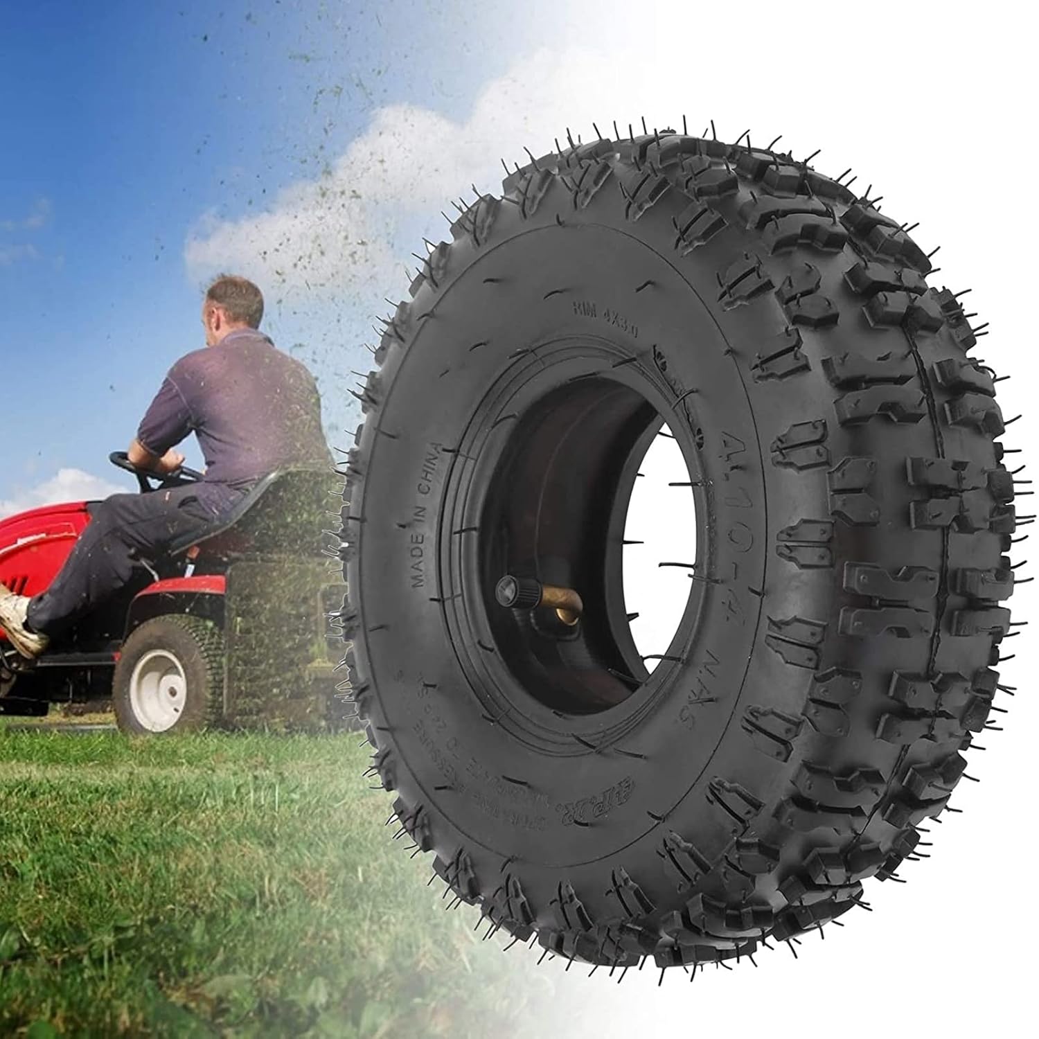 Electric Scooter Tire/Wheel, 4.10-4 Mobility Scooter Wheel Tire Inner & Outer Tube Anti-Skid Inflation Tire for Garden Snow Blower, Scooters, Lawn Mowers, Trolleys, Unicycles