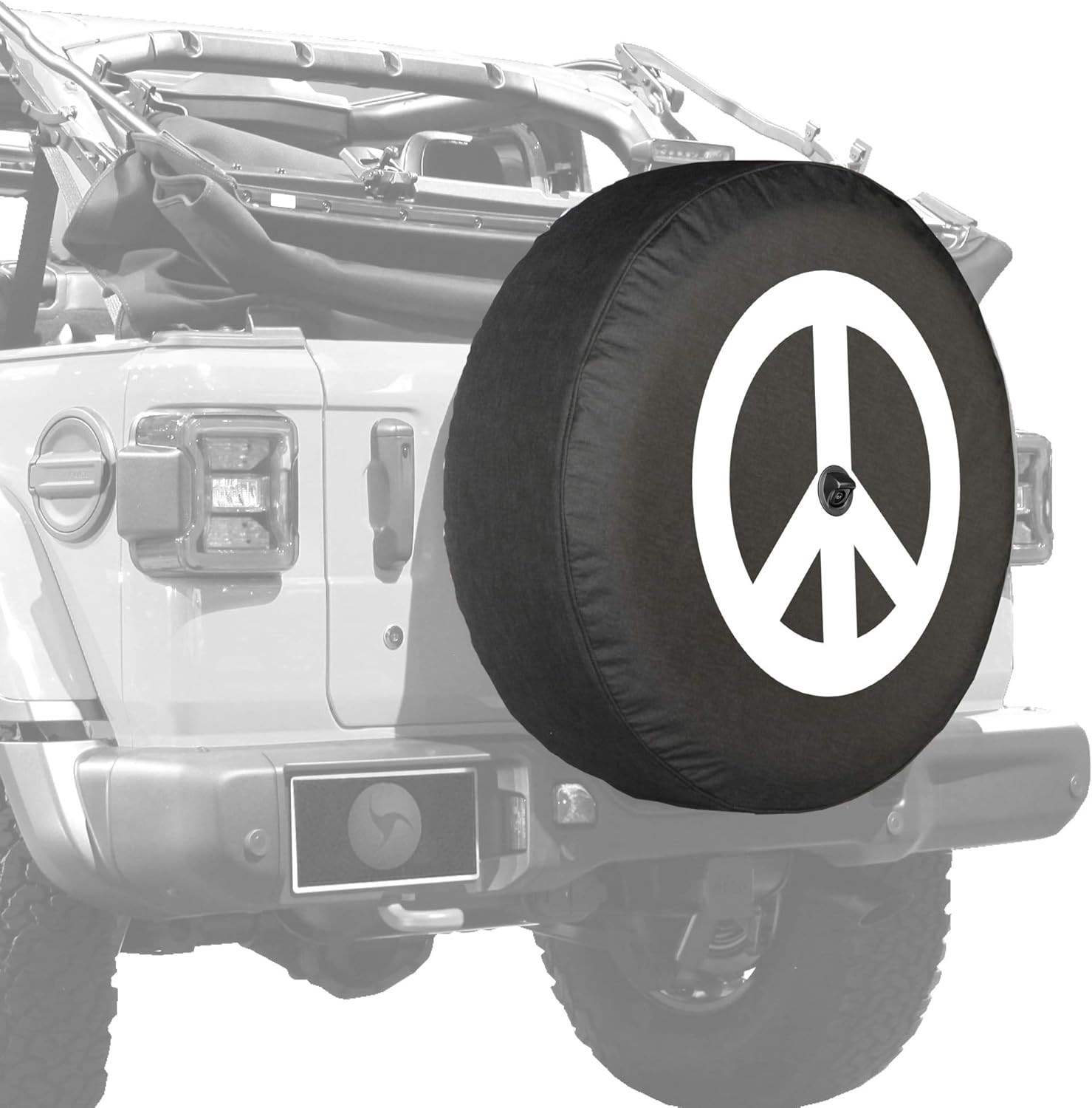 Boomerang - Peace Sign (White Print) - 32" Soft JL Tire Cover for Jeep Wrangler JL (with Back-up Camera) - Sport & Sahara (2018-2024)