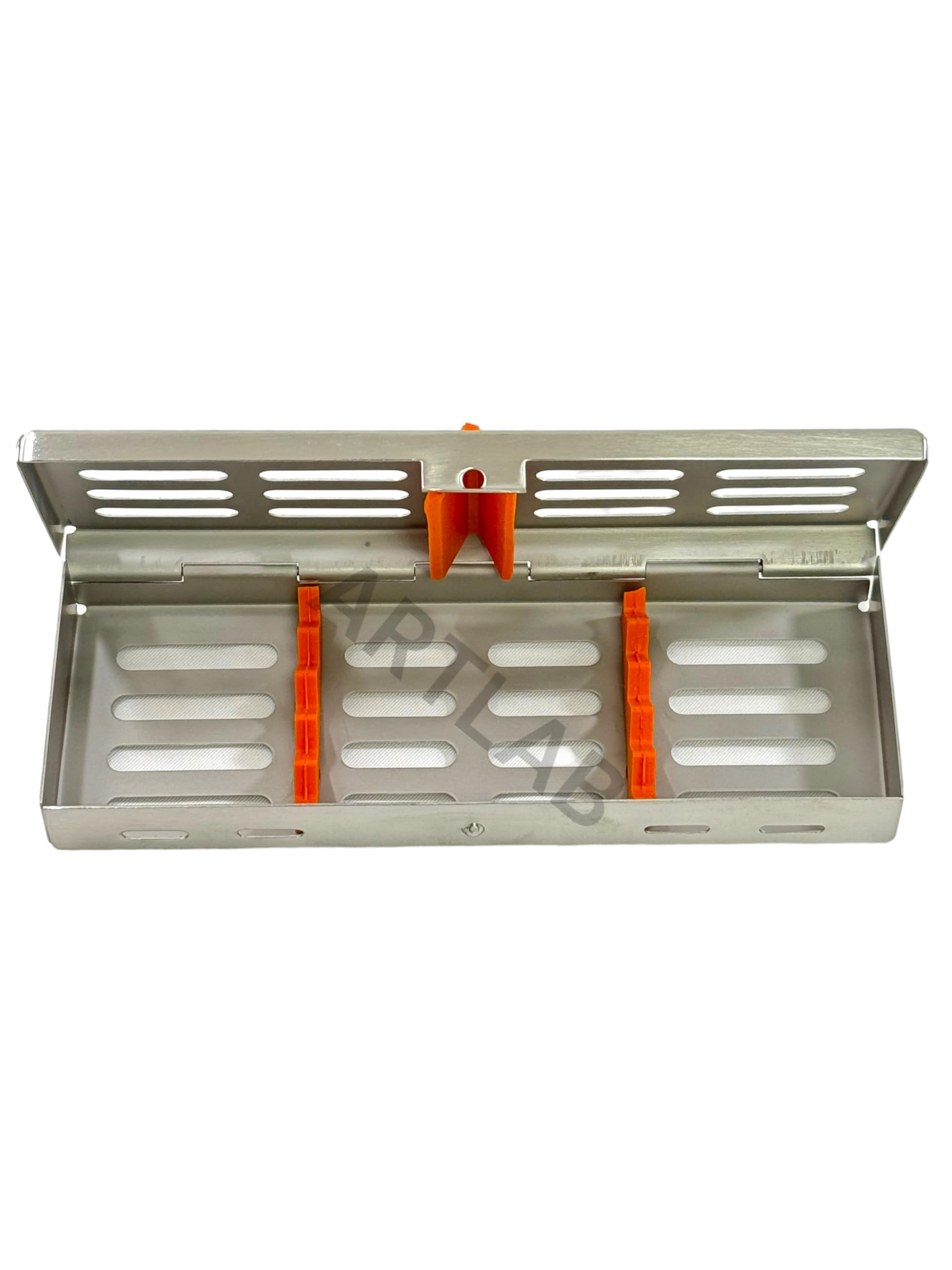 Artlab - Set of 2 - Sterilization Box/Rack/Tray for 5 Instruments German Stainless Steel Autoclave Rack with Removable Silicone Inserts (Orange)