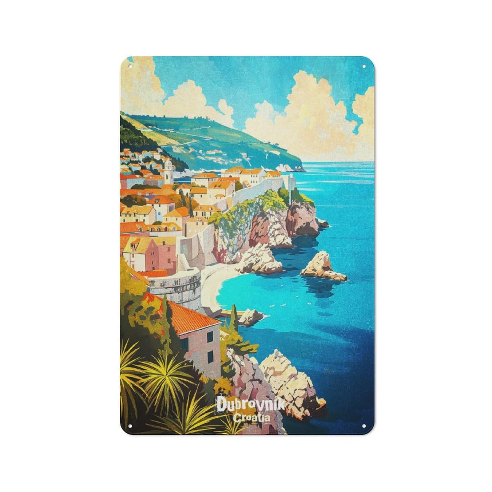 Junmoney Style-14 Metal Wall Sign 30X20cm Featuring Dubrovnik Croatia Travel For Pub Or Café, Housewarming Wall Decor For People Furnishing Pub And Café