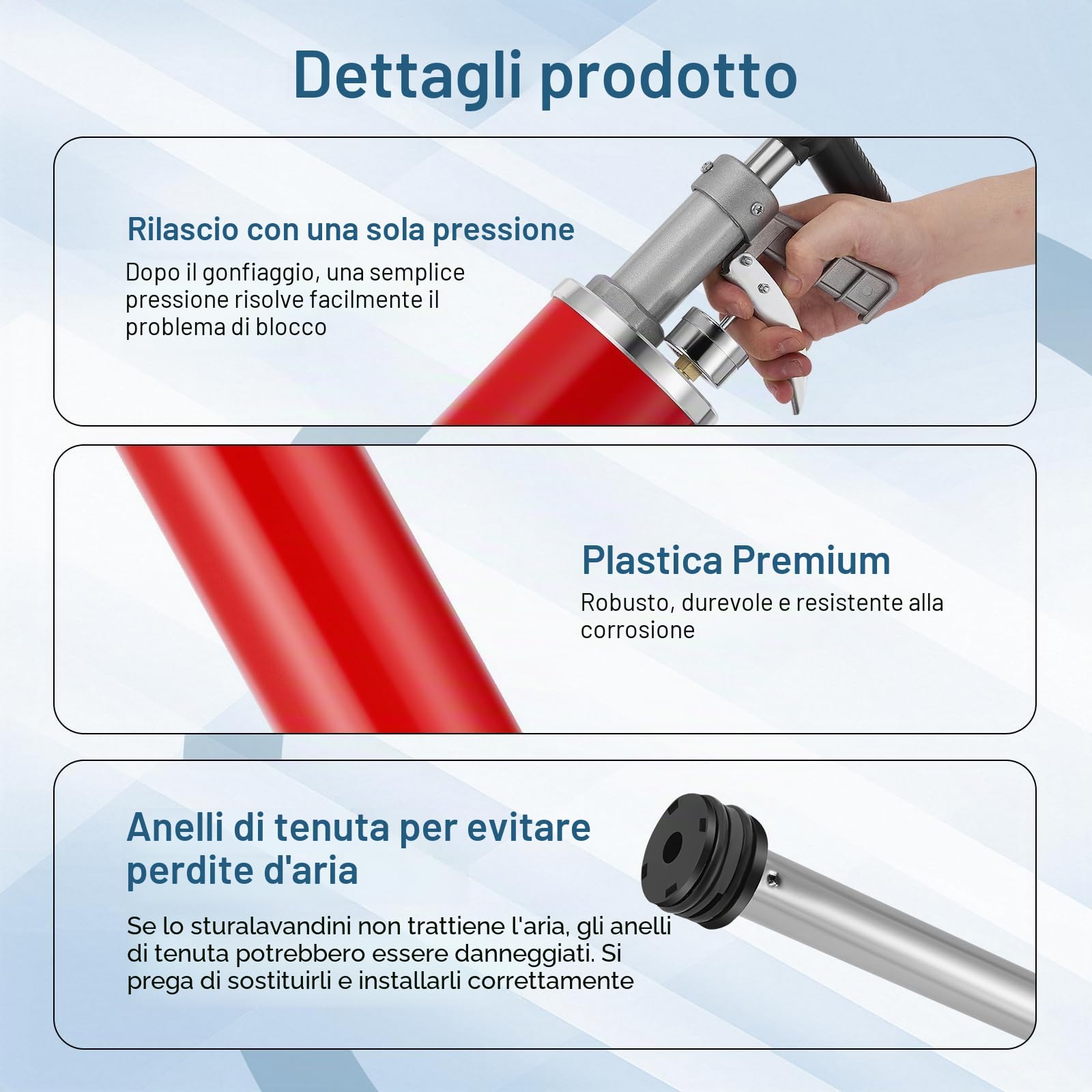 Pompa per la Pulizia Degli Scarichi XXL, Sonda Sturatubi con Manometro Regolabile, Pompa per la Pulizia Degli Scarichi con Ugello Dritto Reversibile, Adatta per Lavandini, Vasche da Bagno, WC