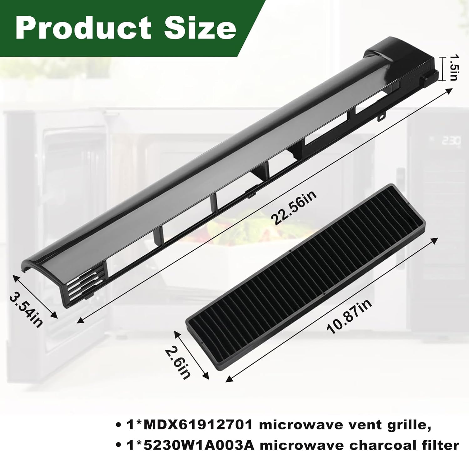 MDX61912701 Microwave Oven Top Vent Grille with 1 Pack 5230W1A003A Microwave Charcoal Filter Replacement for LG Microwaves Vent Kit AP5202555 2119394 AH3535252 EA3535252 LMV2031ST LMHM2237BD