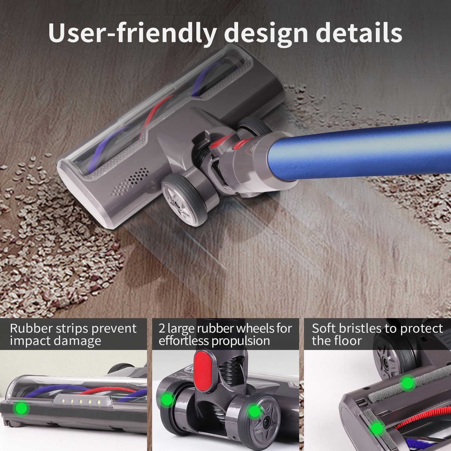 Brosse Compatible avec Aspirateur Dyson V10 V8 V7 V11 V15 Accessoire Tête d'aspirateur avec 5 Lampes pour Sol Dur et Tapis