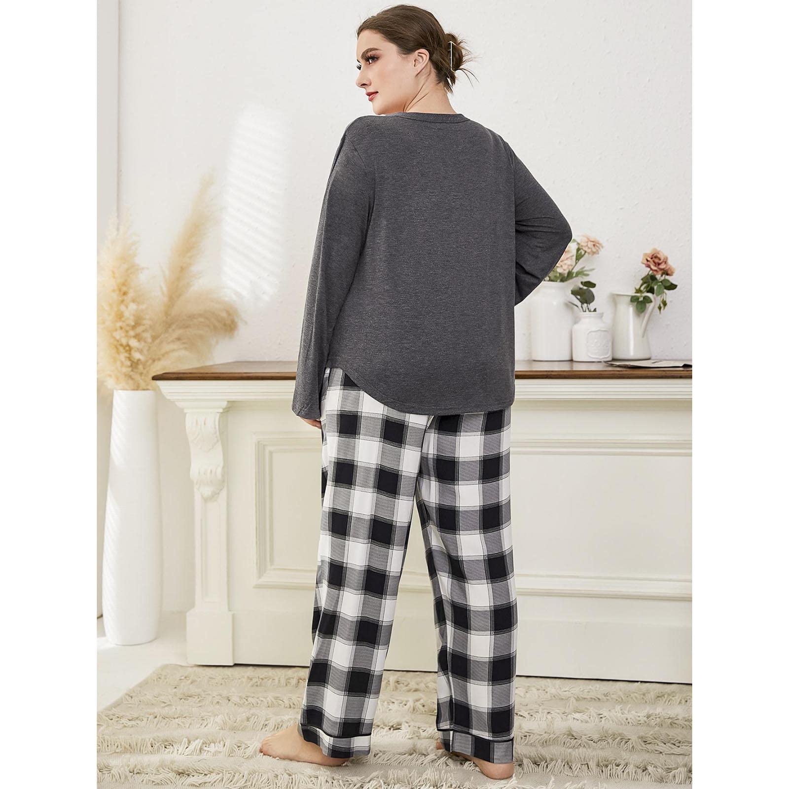 Pyjama Femme Grande Taille Pyjama Femme Grande Taille, Ensemble de Pyjama Femme, Vêtements de Nuit Manches Longues