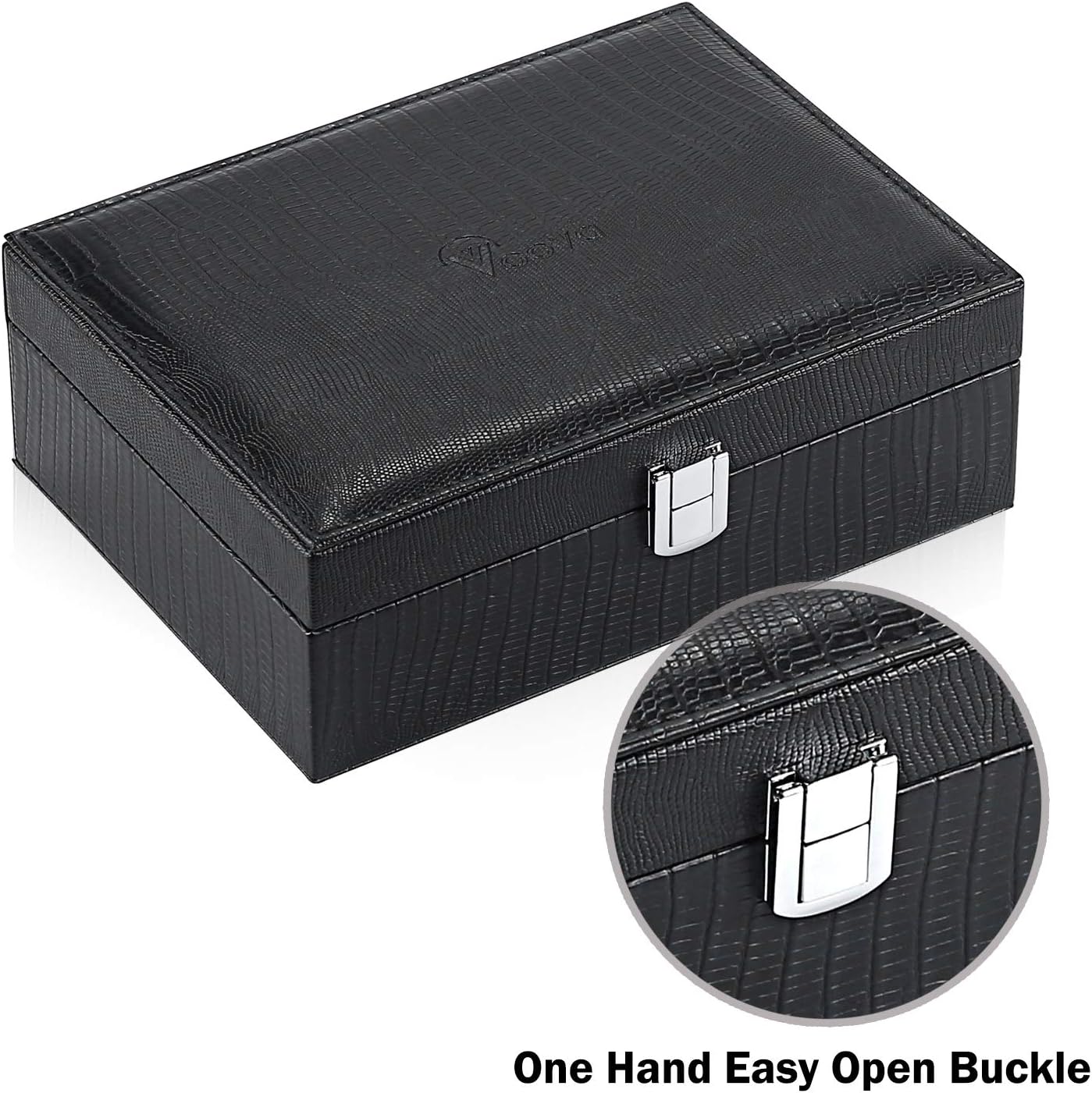 Voova Jewelry Box Organizer for Women Girls, 2 Layer Large Men Jewelry Storage Case, PU Leather Display Jewellery Holder with Removable Tray for Necklace Earrings Rings Bracelets, Vintage Gift, Black