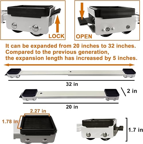 Miniatura 5 de Rodillos para electrodomésticos, resistentes de 20 a 32 pulgadas, rodillos extensibles para electrodomésticos, base antideslizante para lavadora,