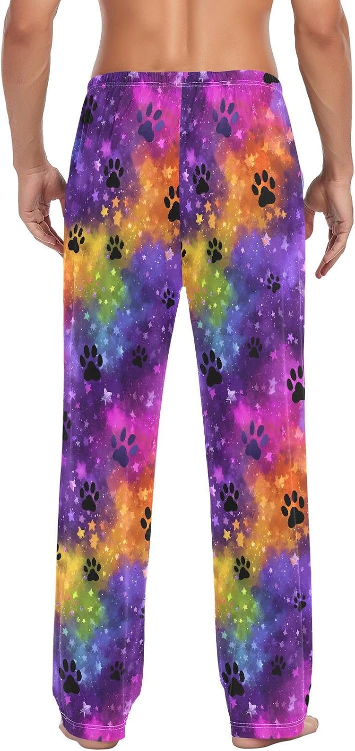 ALAZA Black Paw Prints Colorful Men's Pajama Pants Men Cotton Pajama Bottoms with Pockets, S