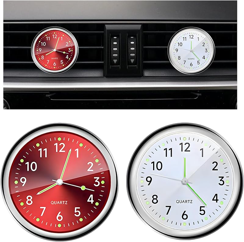Relógio automotivo de painel e saída de ar Rdxcv com iluminação noturna, vermelho e branco – 2 unidades