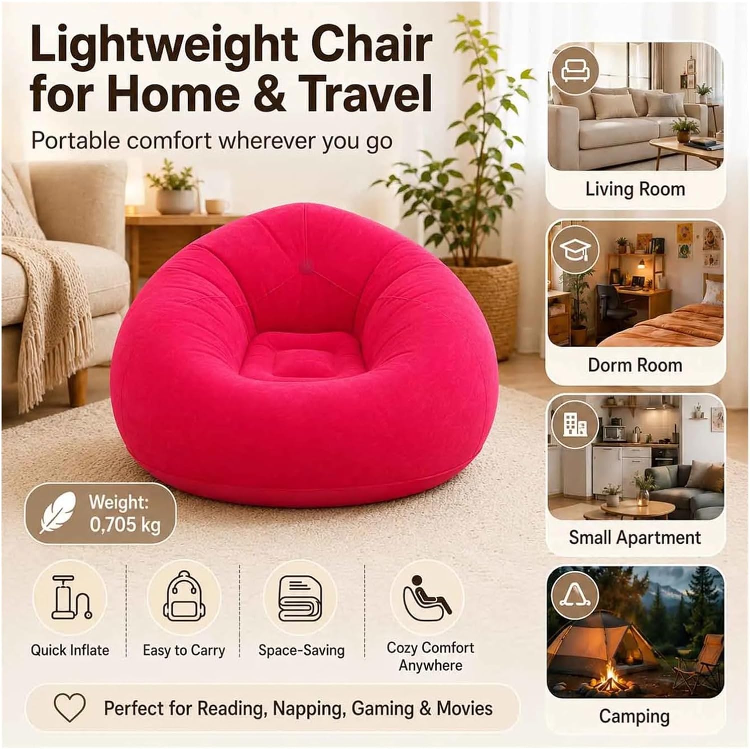 1PC Inflatable Bean Bag Chairs Outdoor Blow Up Camping Lazy Sofa Folding Portable Loungers Couch(Green) image 5
