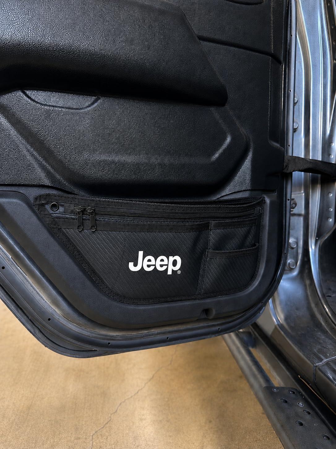 Officially Licensed Jeep Door Storage Bags for Wrangler JL 2018-2027 & Gladiator JT 2020-2027 – Carbon Fiber PU Leather Door Organizer Set, Front & Rear Door Storage Pockets, No-Drill Installation