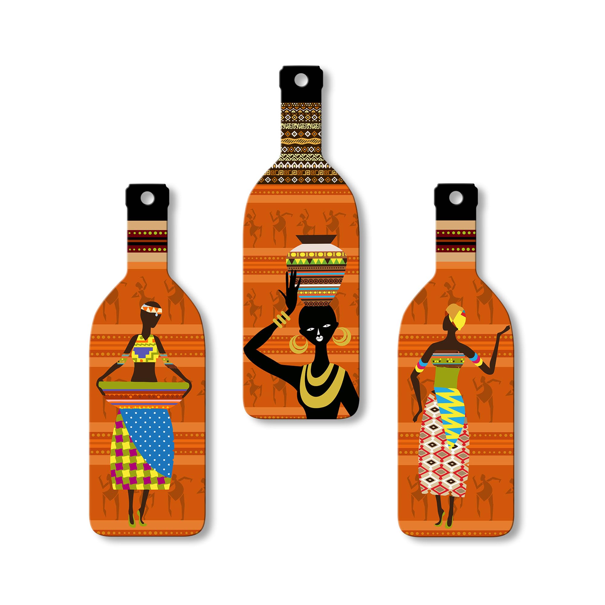 Artvibes African Women Warli Art Decor Bottle shaped Wooden Wall