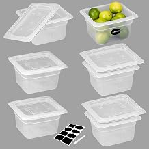 BIEAMA 6 Pack 1/6 Size 4 Deep Plastic Food Pans with Lids, Translucent, Commercial, Stackable Storage for Restaurants, Buffets