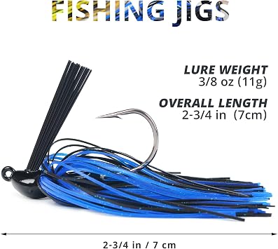Fishing Jig with Weed Guard, 3/8 oz, Pack of 6