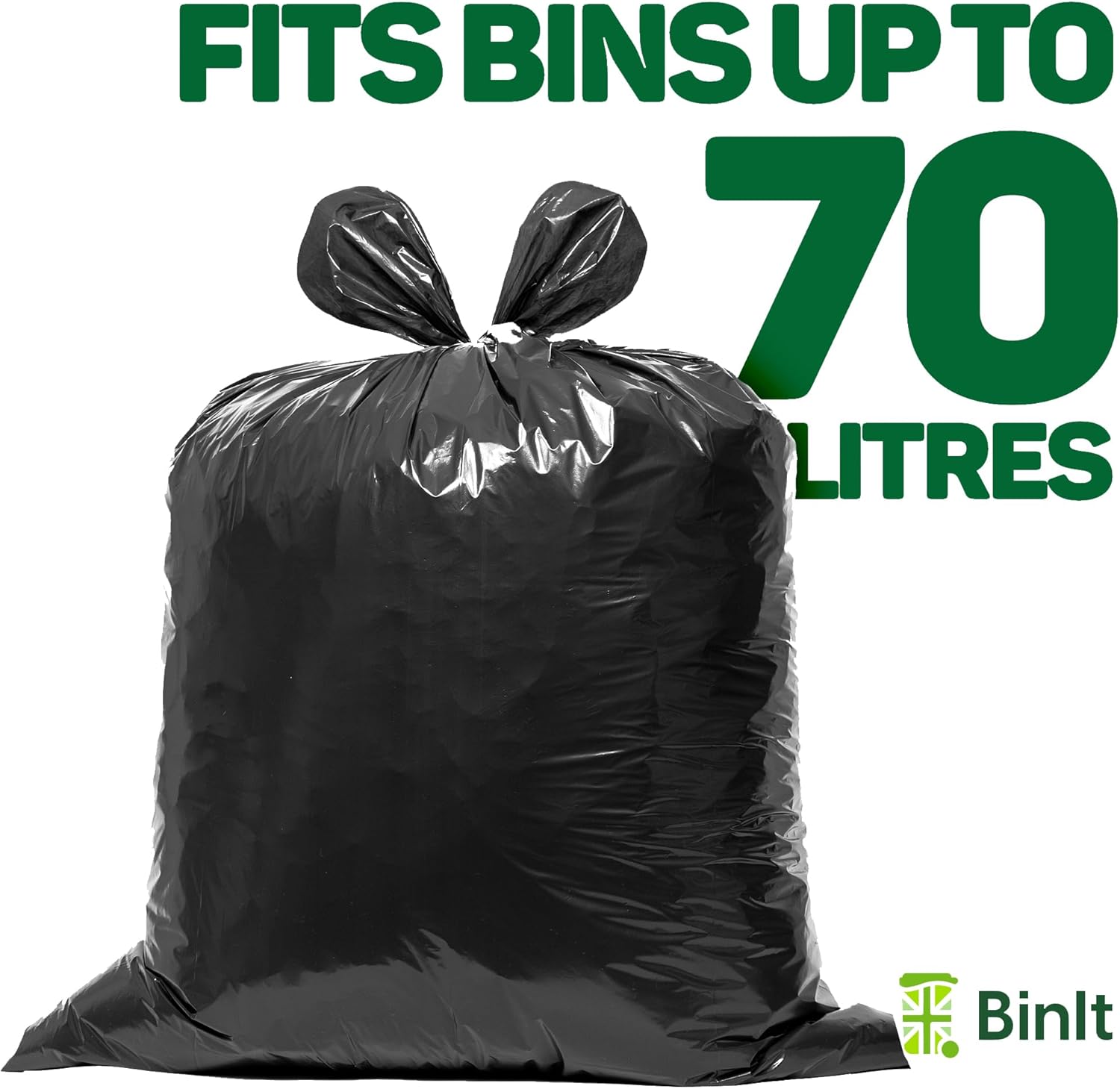 BIN IT 40 Everyday 70L Strong & Secure, Refuse Sacks, Bin Bags, Bin Liners, Flat Top, Recycled, Tear Resistant, 30 μm, Perfect for Everyday Use, Household, Office, Kitchen & Caterers - 3