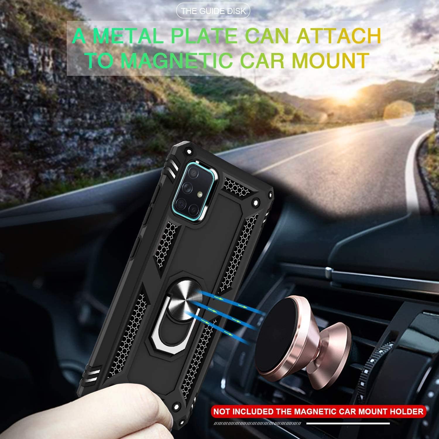 TJS Compatible with Samsung Galaxy A51 5G Case (Not Fit Galaxy A51 4G), with Tempered Glass Screen Protector Metal Ring Magnetic Support Kickstand Heavy Duty Drop Protector Phone Case (Purple)