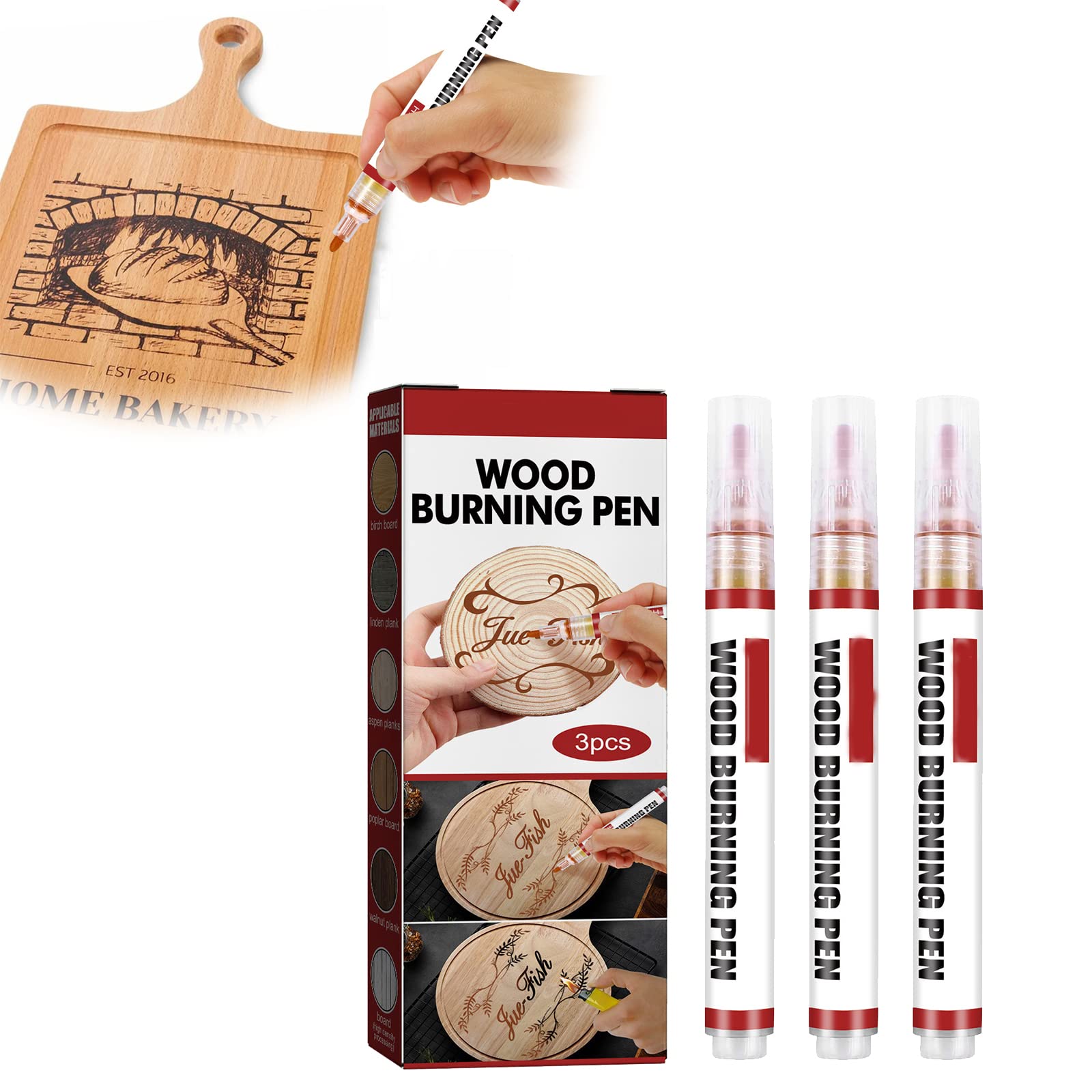 Wood Burning Pen Marker, Waterproof Burn Pen for Wood,Chemical Wood Scorch  Pen Heat Sensitive Marker for Wood and Crafts Equipped