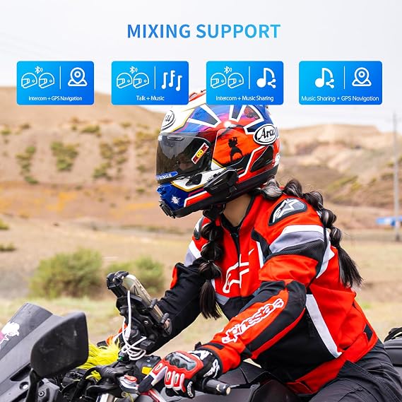 FreedConn FX Plus Motorcycle Bluetooth Headset, Helmet Intercom Communication Systems with IP67 Waterproof, CVC and AI Noise Cancellation, Auto-Join Mesh Network 2-16 Riders, 1 Pack