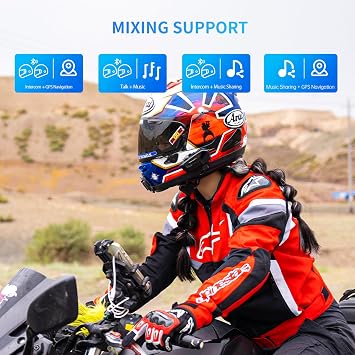 FreedConn FX Plus Motorcycle Bluetooth Headset, Helmet Intercom Communication Systems with IP67 Waterproof, CVC and AI Noise Cancellation, Auto-Join Mesh Network 2-16 Riders, 1 Pack