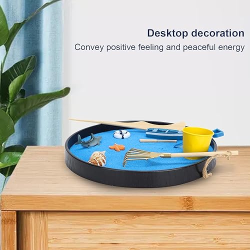 Miniatura 4 de GLOGLOW Mini jardín zen vida marina, bandeja redonda decoración caja de arena de escritorio para niños adultos escritorio de oficina caja de arena