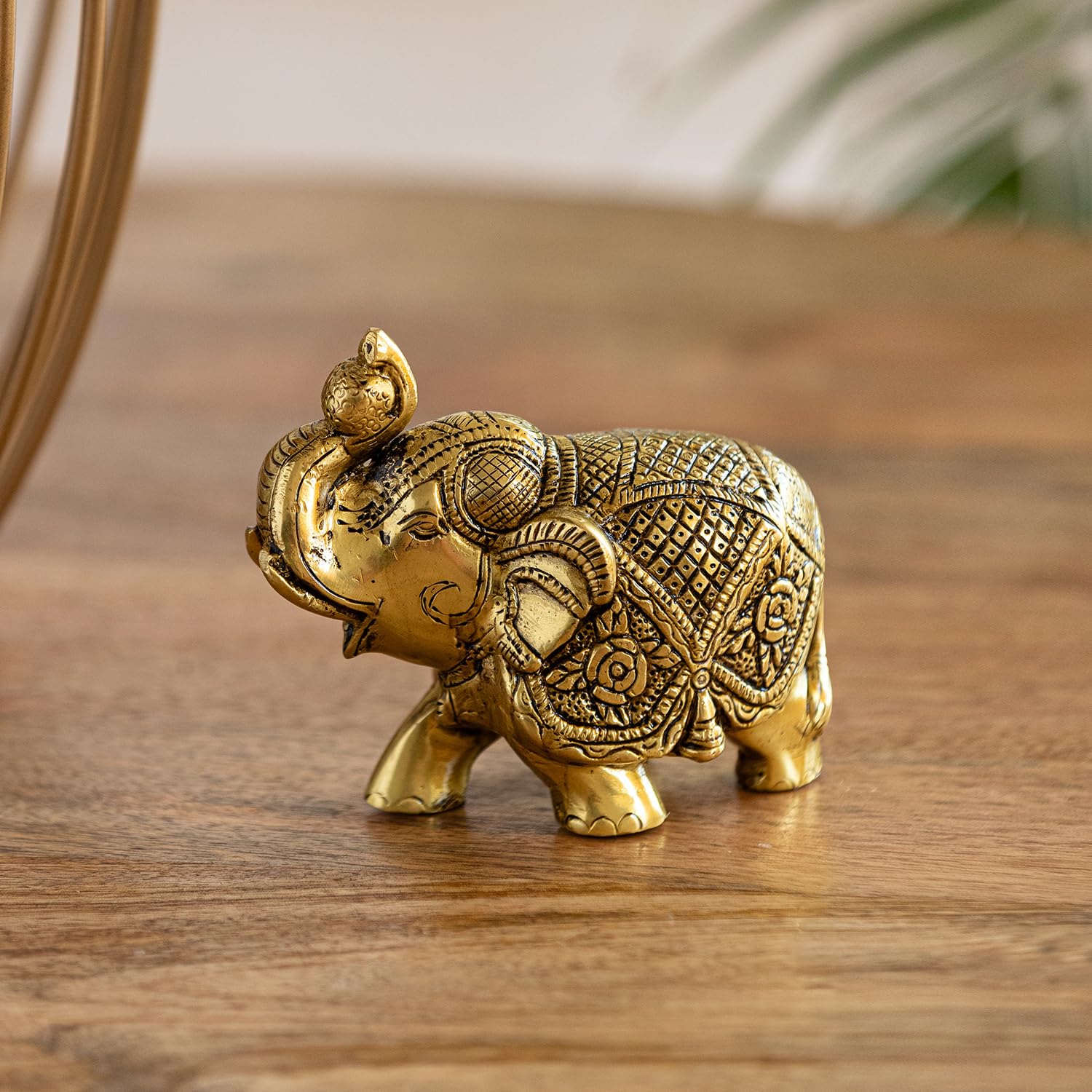 ExclusiveLane 'Elephant' Decorative Brass Showpiece for Home Décor (Pure Brass, 4.1 Inches, 1 Kg) | Brass Elephant Showpiece Curios Figurine Brass Decorative Items for Living Room Home Decoration