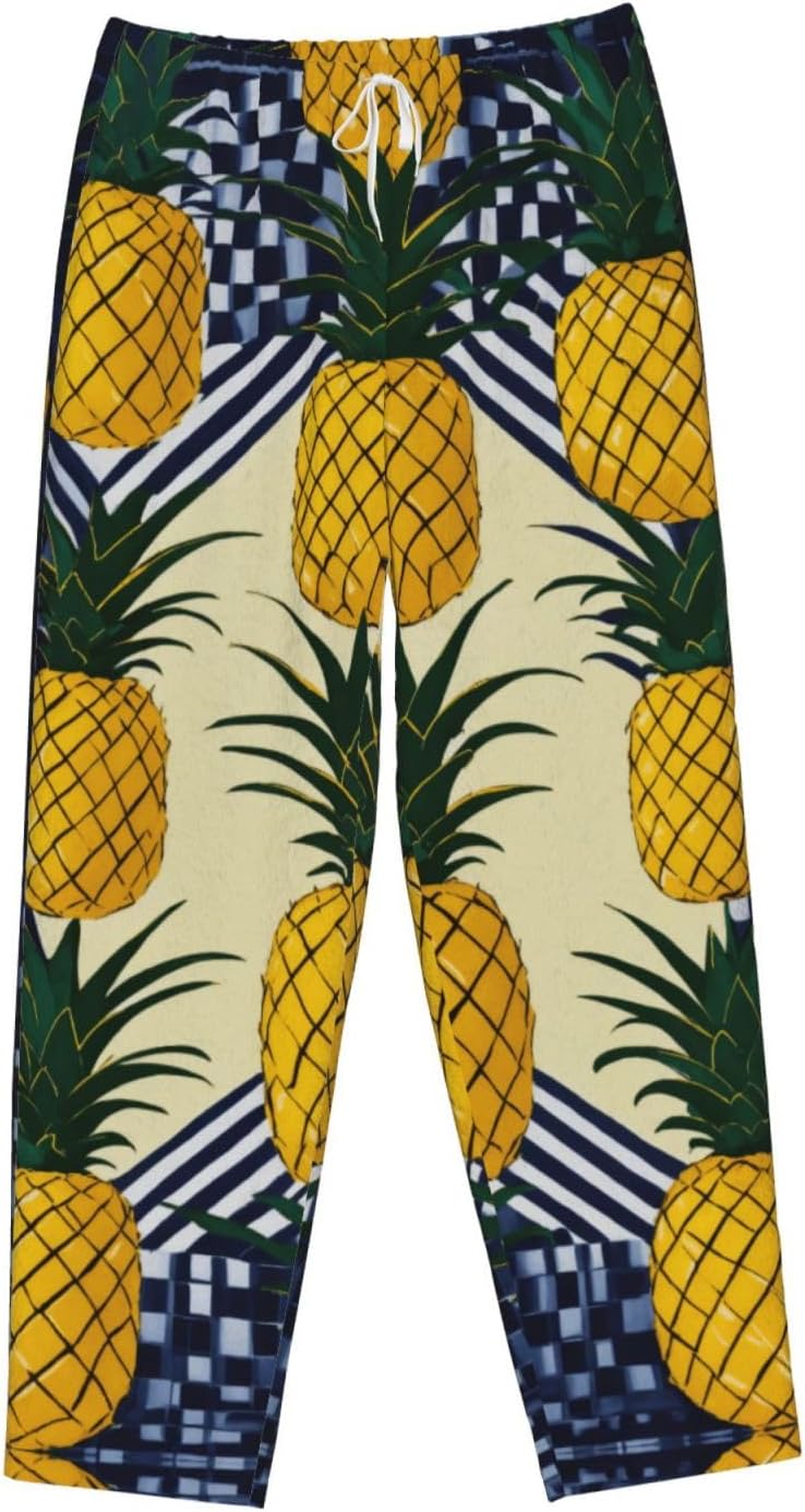 Pineapple Print Cozy Christmas Pajama Pants,Flannel Pajama Bottoms,Cater To Various Body Types