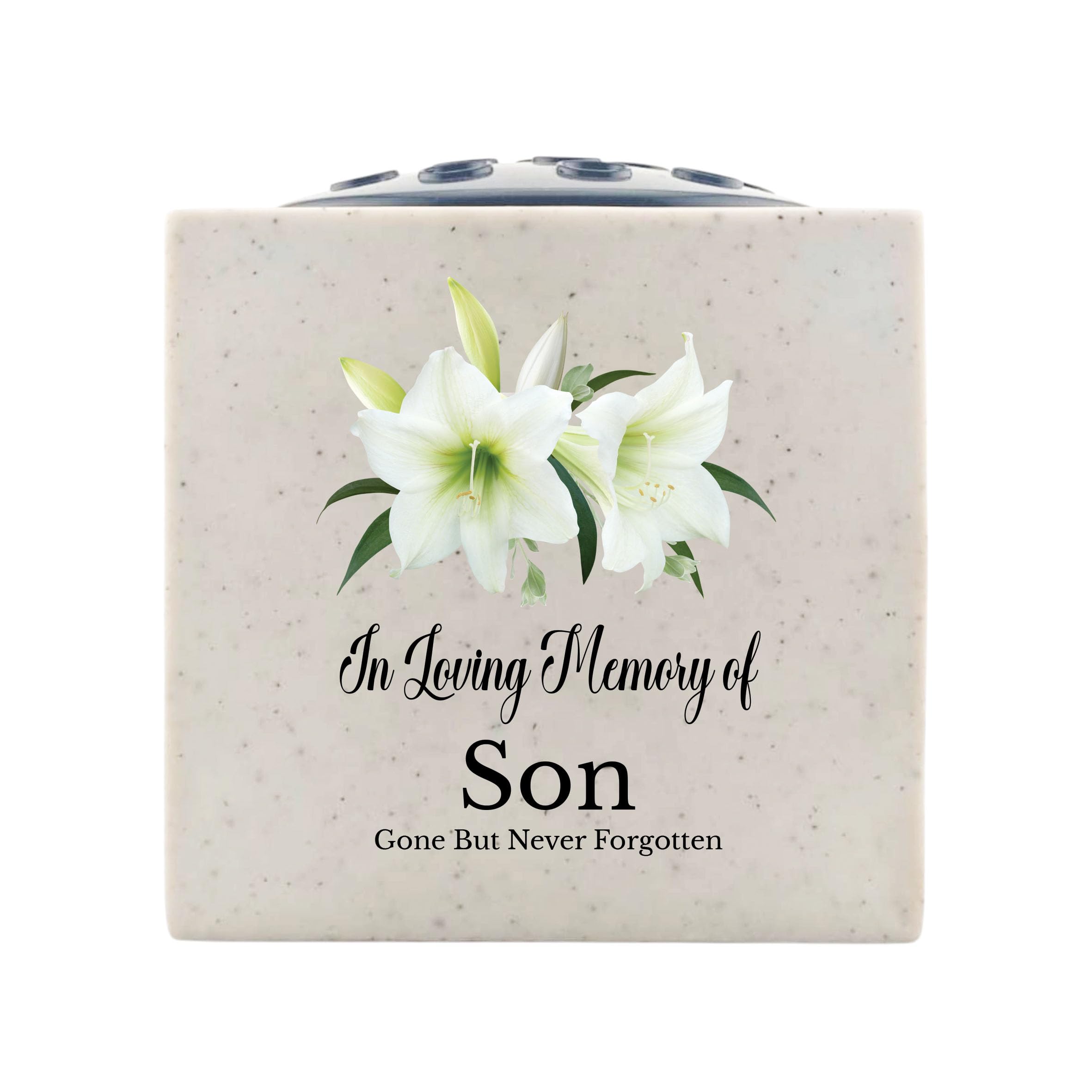 In Loving Memory Of Memorial Rose Bowl Grave Marker Flower Pot Vase With Lily Design (UV PRINTED) (Son)