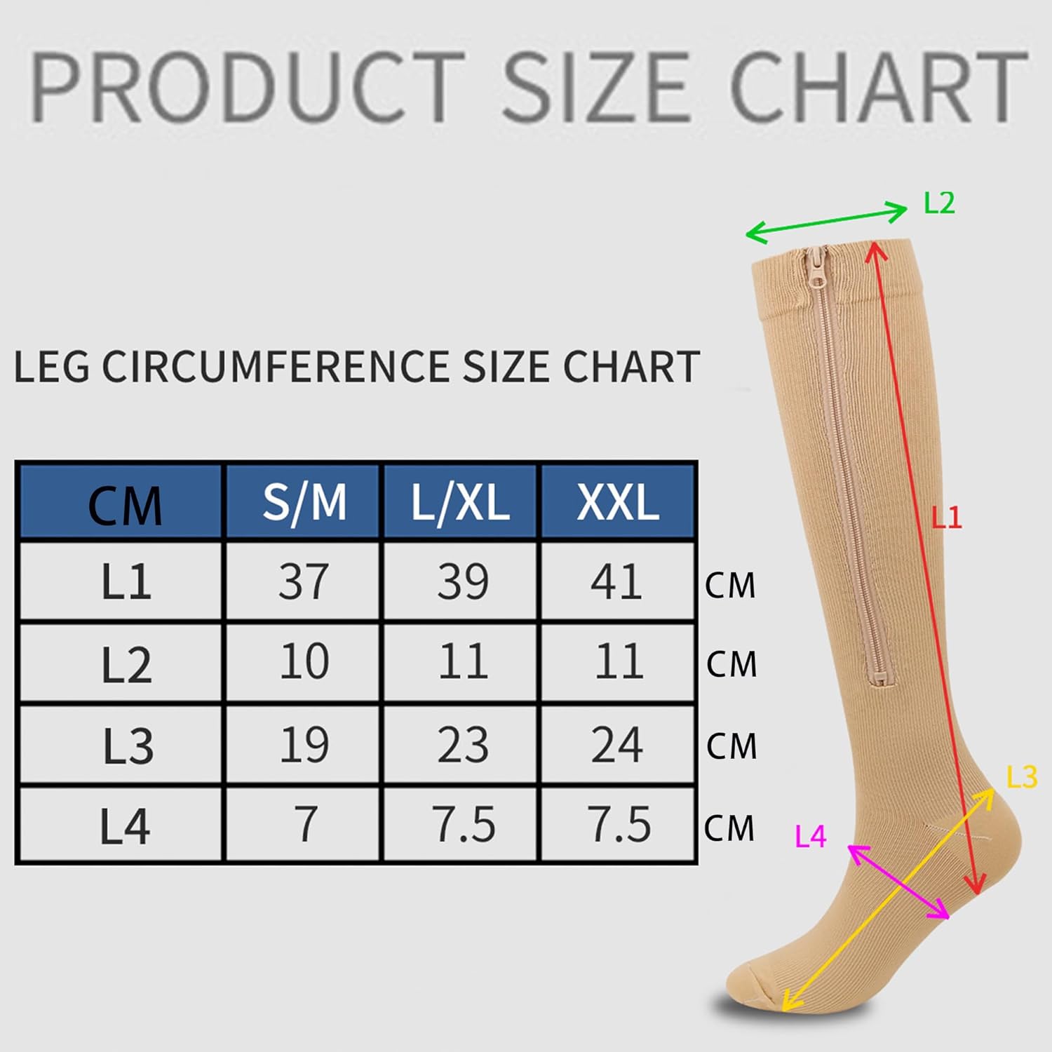 IZUS Women-Men Zipper-Up Compression-Socks Closed Toe Knee-High Support-Socks for Edema/Varicose-Veins/Swelling/Nurses-Walk - Image 6