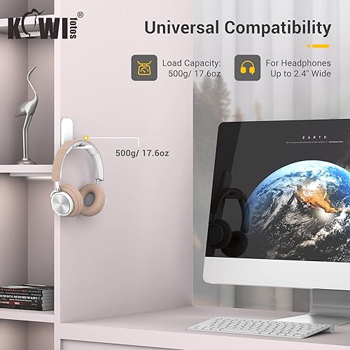 Miniatura 6 de KIWIFOTOS Soporte de auriculares 2 en 1 con hub USB, soporte de auriculares para juegos de PC, soporte de gancho para auriculares debajo del