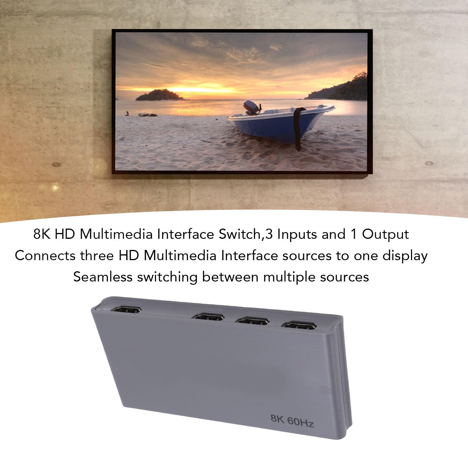Annadue HDMI Switcher 8K 3x1, 4K 144Hz 8K 60Hz mit Fernbedienung HD Multimedia Interface Box für TV PCS Projektoren EU Stecker