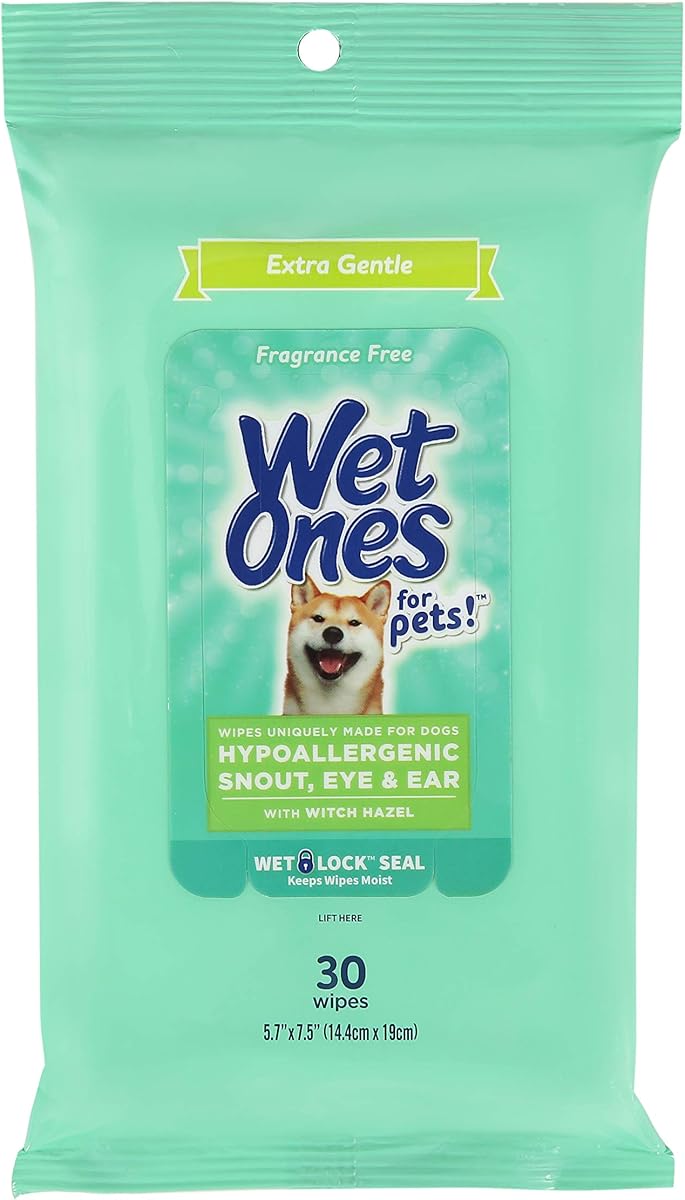 for Pets Extra Gentle Dog Wipes, Witch Hazel Scent, 30 Count | Fragrance-free hypoallergenic wipes, witch hazel, sensitive skin, snout eye and ear areas