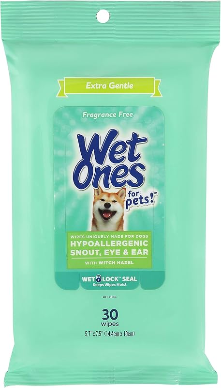 for Pets Extra Gentle Dog Wipes, Witch Hazel Scent, 30 Count | Fragrance-free hypoallergenic wipes, witch hazel, sensitive skin, snout eye and ear areas