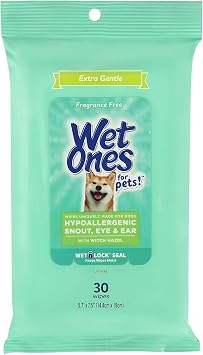 Wet Ones for Pets Extra Gentle Dog Wipes with Witch Hazel - Fragrance-Free, Hypoallergenic Pet Grooming Wipes for Snout, Eye, and Ear Areas, Sensitive Skin, 30 Count