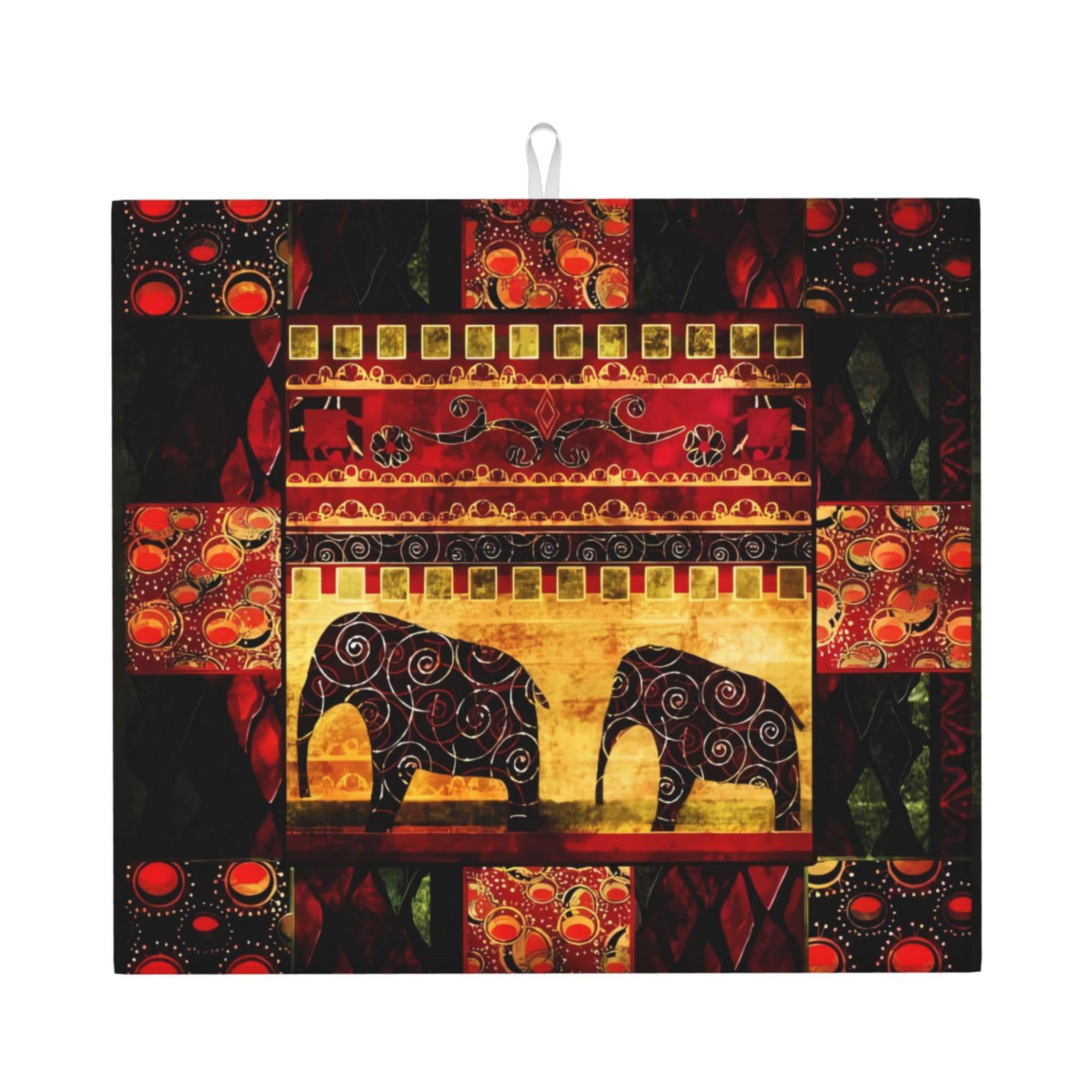 YYHHAOFA African Elephant Patchwork Prints Kitchen Drying Mat – Absorbent Dish Throw for Countertops, Quick-Dry Non-Slip Layer with Stylish Prints, for New Homes