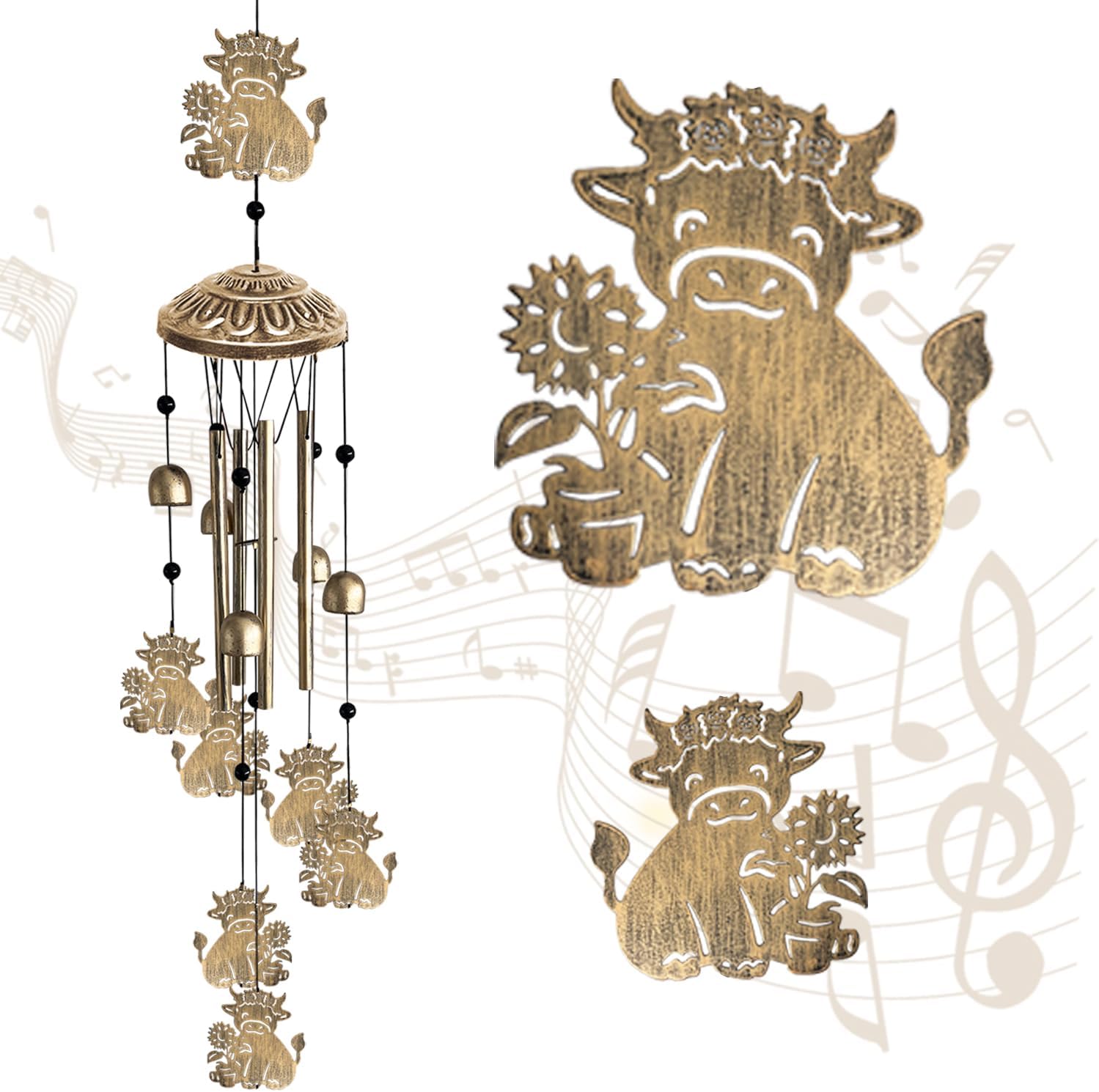 Wind Chimes for Outside Decor Gifts - 42" Metal Highland Cow Decor Windchimes Indoor Outdoor Garden Patio Yard Home Decoration,Gifts for Men Women,Mom Grandma Wife Friends Birthday