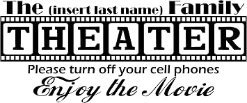 Theater Decal, Personalized with Your Last Name, Walls with Style Large 40" Long by 17" Tall, All Black