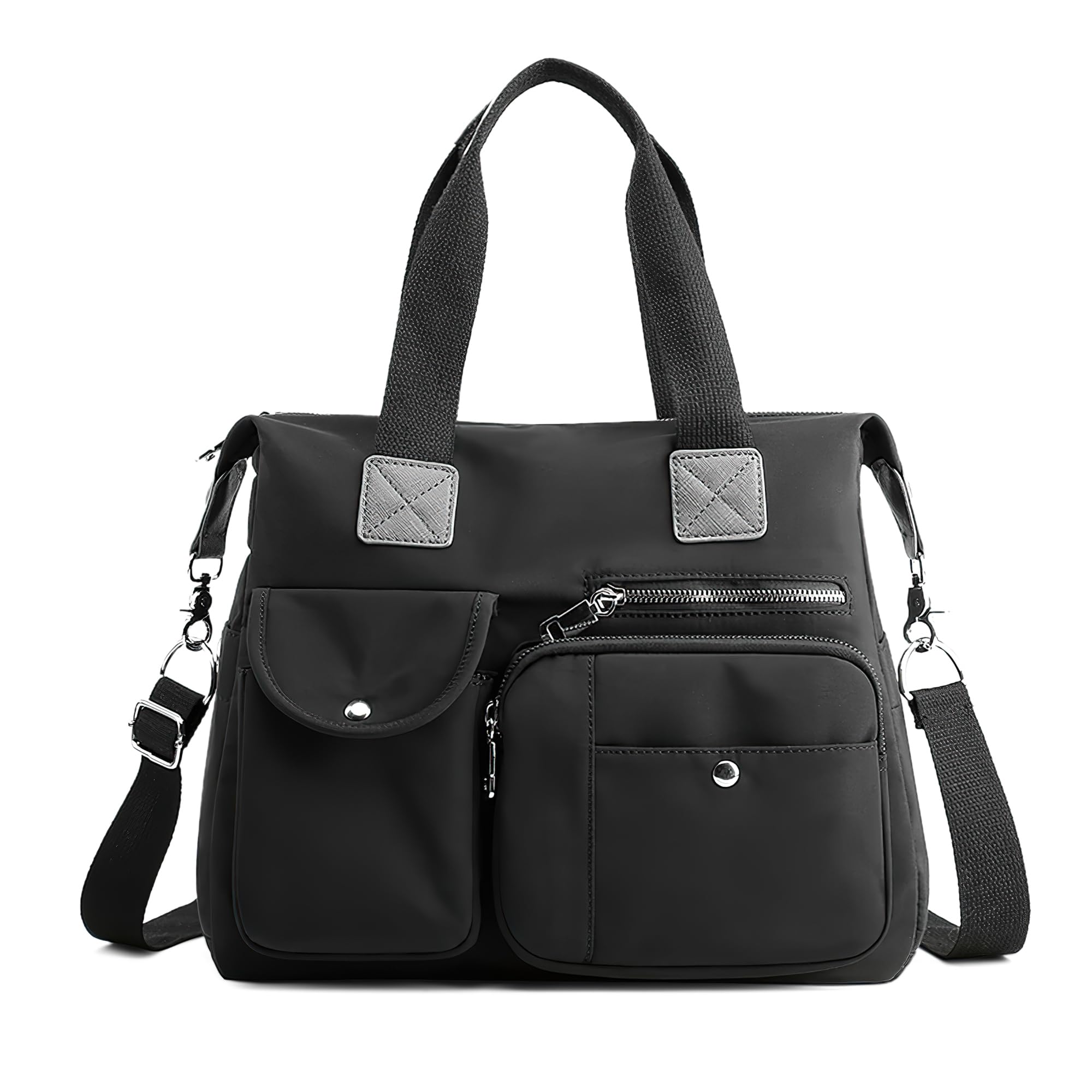 Borsa Donna Multitasche – Borsa A Mano In Nylon Impermeabile Con Tracolla Regolabile E Numerose Tasche, Grande Capacità Ideale Per Lavoro, Viaggi, Shopping E Quotidiano Nero Elegante