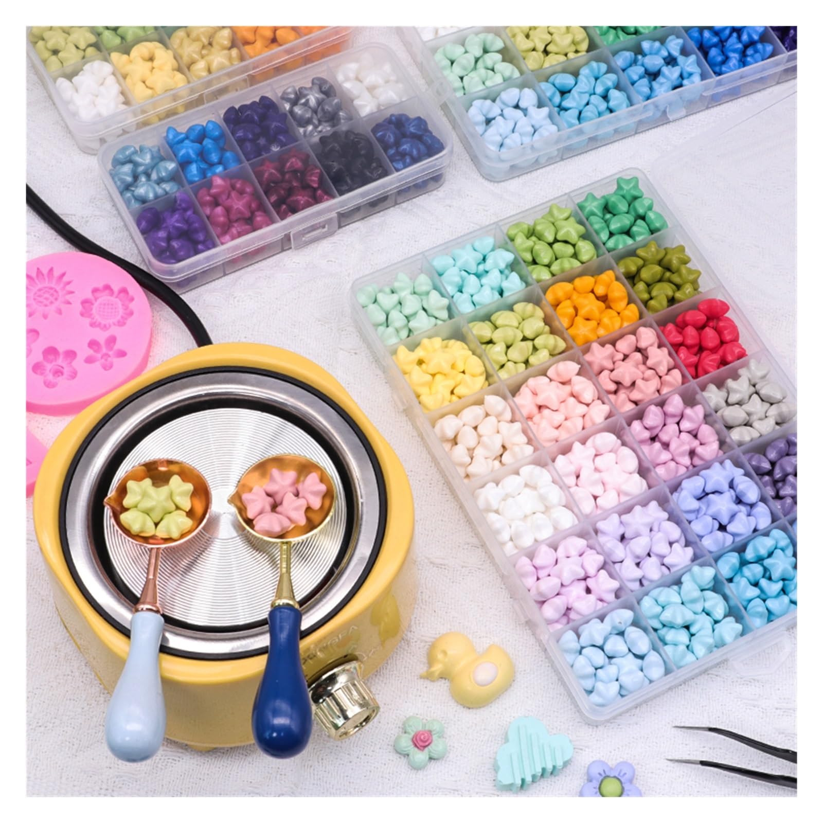 Set di scatole for sigilli vegetali con perline ceralacca retrò, 24 colori, mare(24 cells-3)
