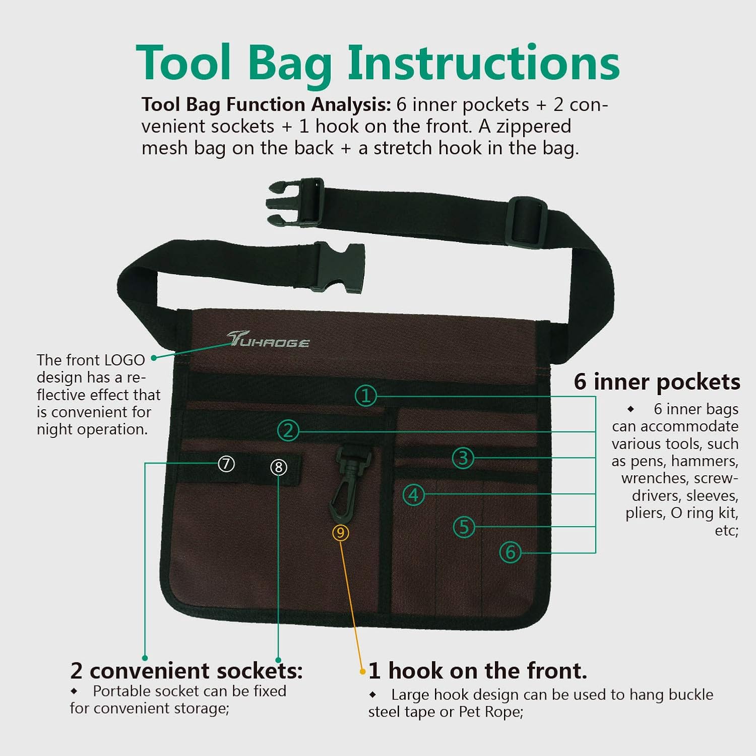 Tool Bags Professional Electrican's Tool Pouch With Belt Bag Many Pockets for Maintenance Tool Pouch (Brown)