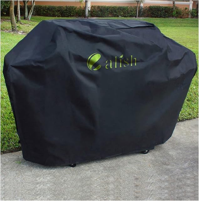 Calish Premium Barbecue Cover, Waterproof Heavy Duty 600D Oxford Large BBQ Cover, Windproof, Anti-UV, Rip-Proof Gas Grill Cover for Weber, Brinkmann, Char Broil etc. 170x117x61cm (Black)