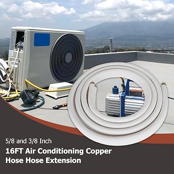 16 FT Air Conditioning Copper Hose Hose Extension, 3/8 and 5/8 Inch Thickened Insulation Cotton Fit for Mini Split Air Conditioner with Nuts