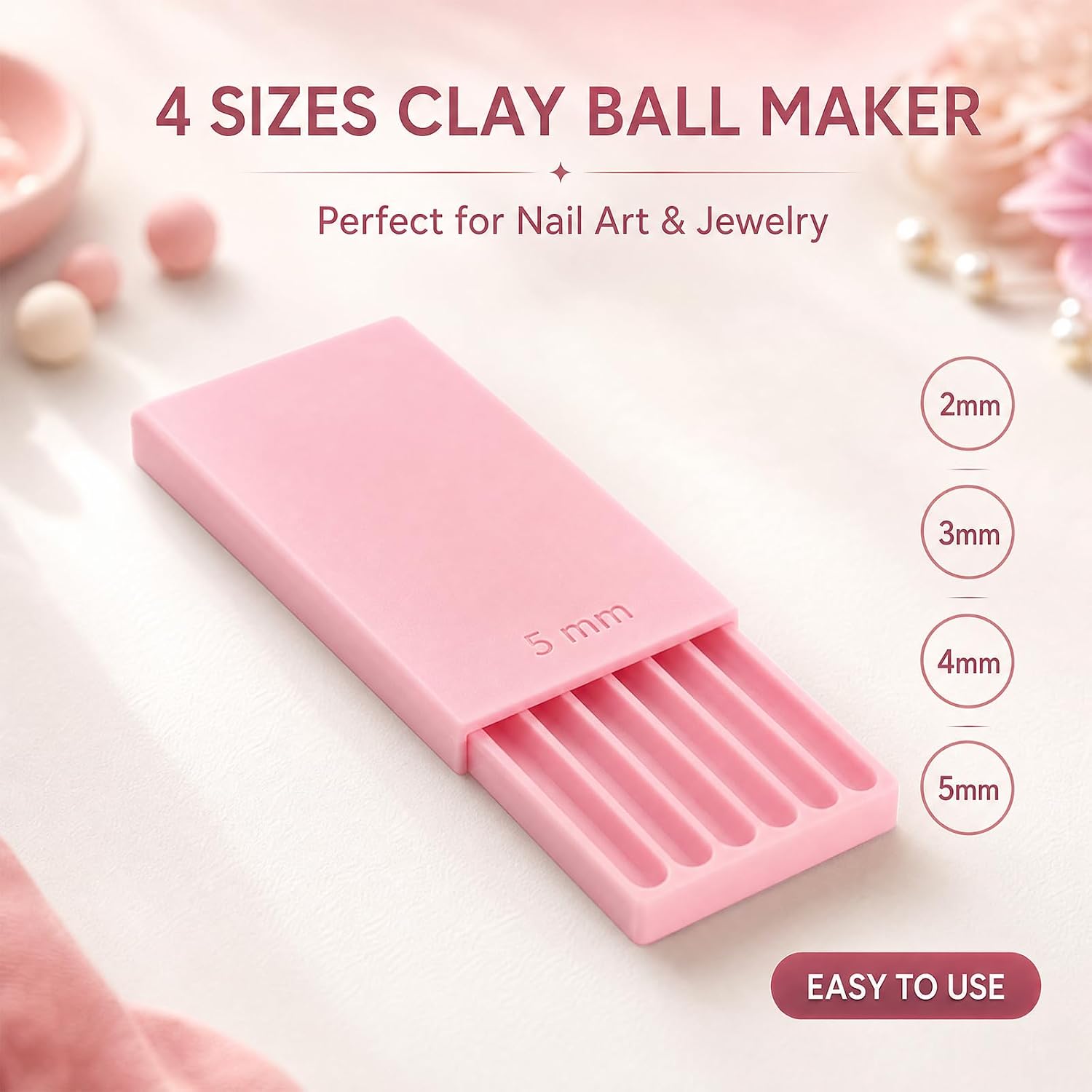 3D Print Clay Gel Ball Maker Tool, Nail Art Bead Roller for 3D Gel Flowers Pink